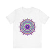 Vibrant purple mandala design t-shirt with psychedelic patterns and intricate details