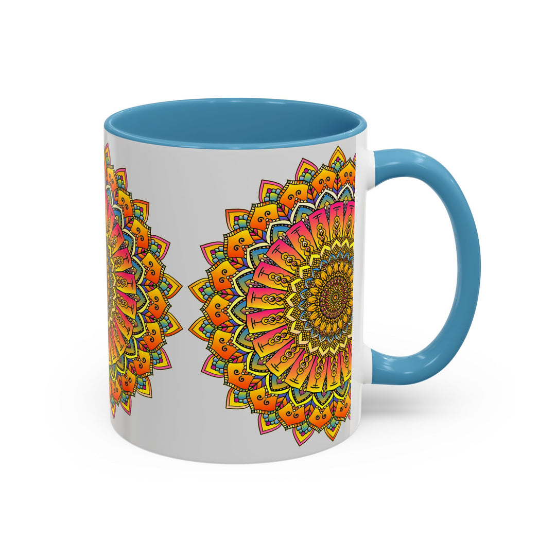 Colorful floral mandala art mug with intricate design and vibrant patterns