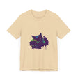 A vibrant and eye-catching t-shirt featuring a black cat surrounded by colorful paint splatters