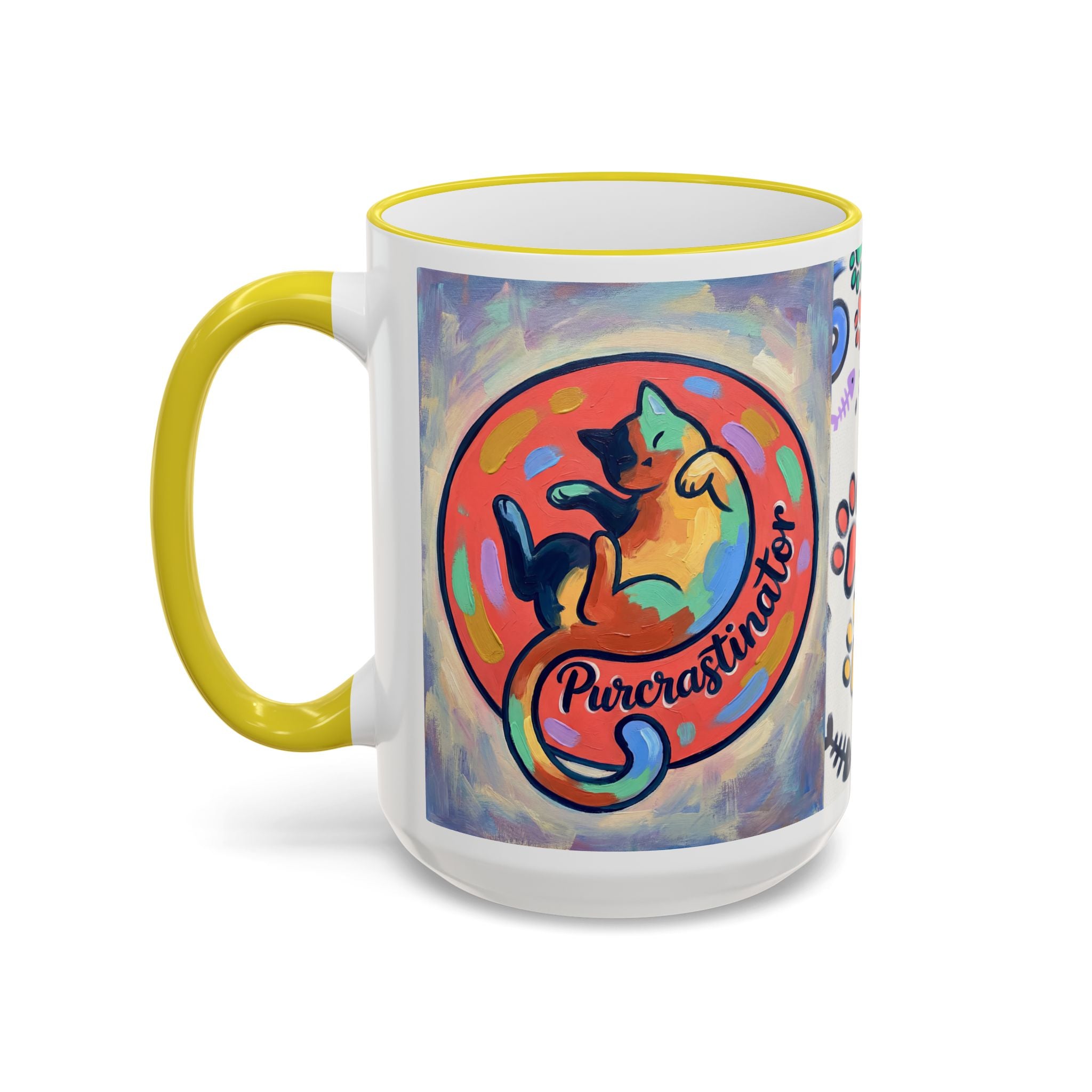 Colorful Paw Print Pet Lover Accent Rim Mug (11oz/15oz)