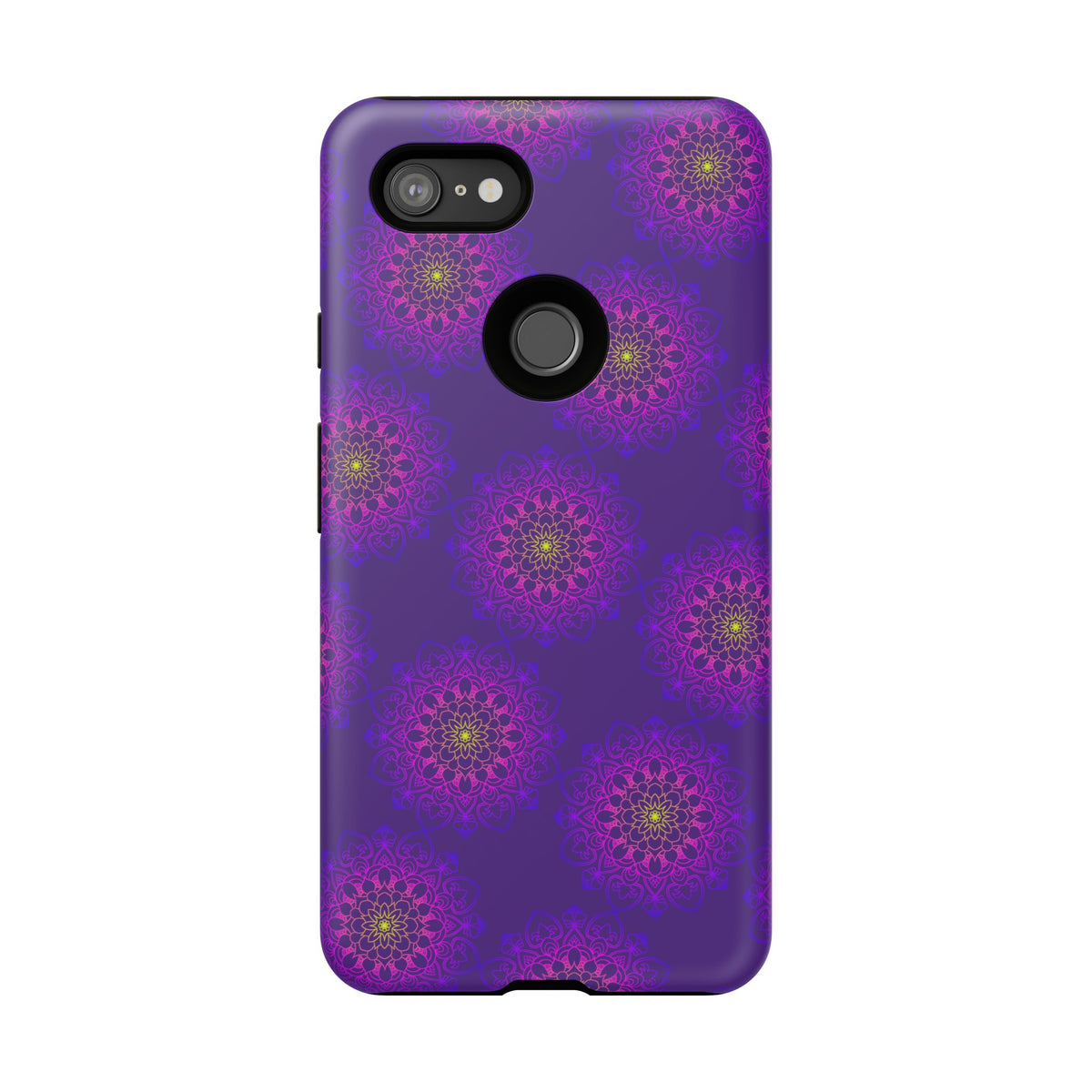 Intricate Purple Floral iPhone Case with Bold Mandala Design