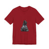 A black t-shirt with a mystical and enchanting black cat design