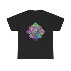 A vibrant and intricate mandala art design printed on a comfortable unisex heavy cotton t-shirt, perfect for yoga and mindfulness practice
