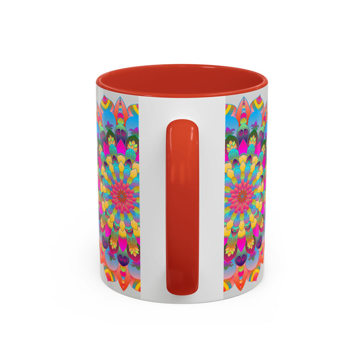 Colorful circular mandala art design mug perfect for coffee lovers