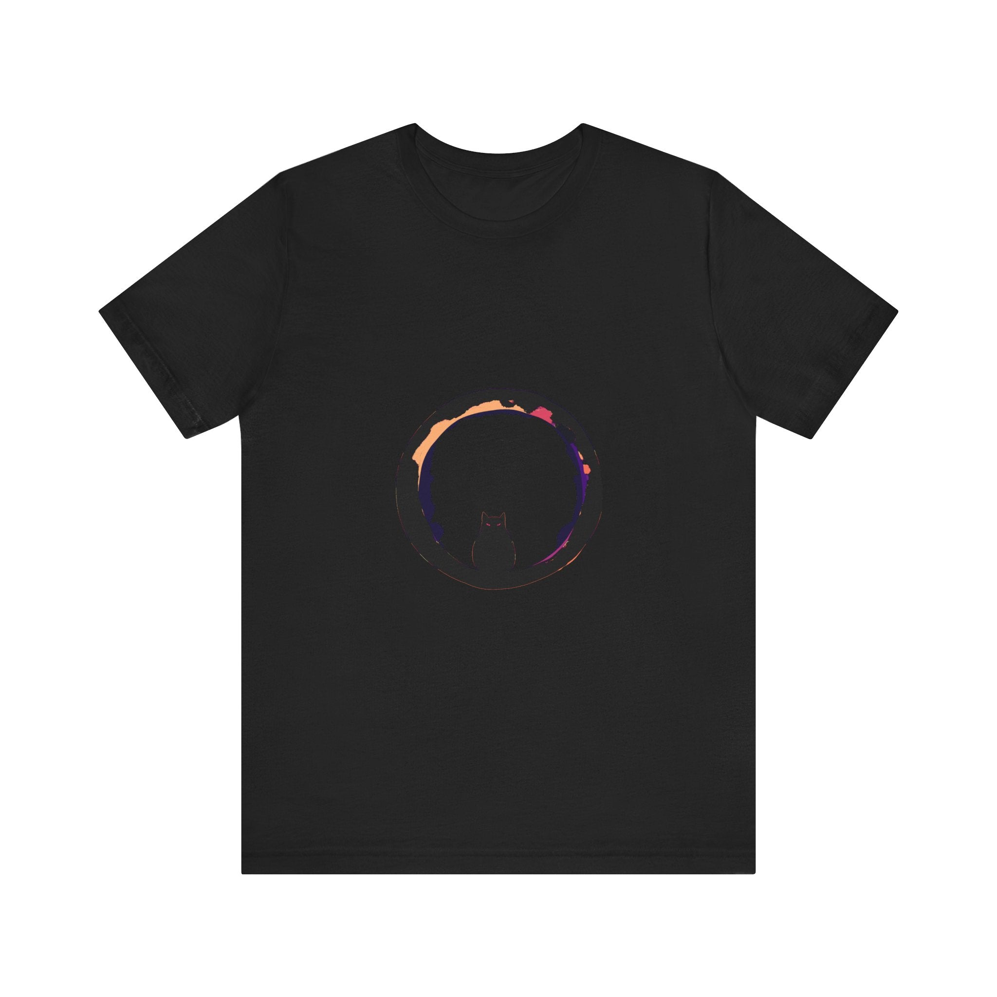 Black Cat Mystery Moon T-Shirt featuring a spooky and stylish design, perfect for Halloween