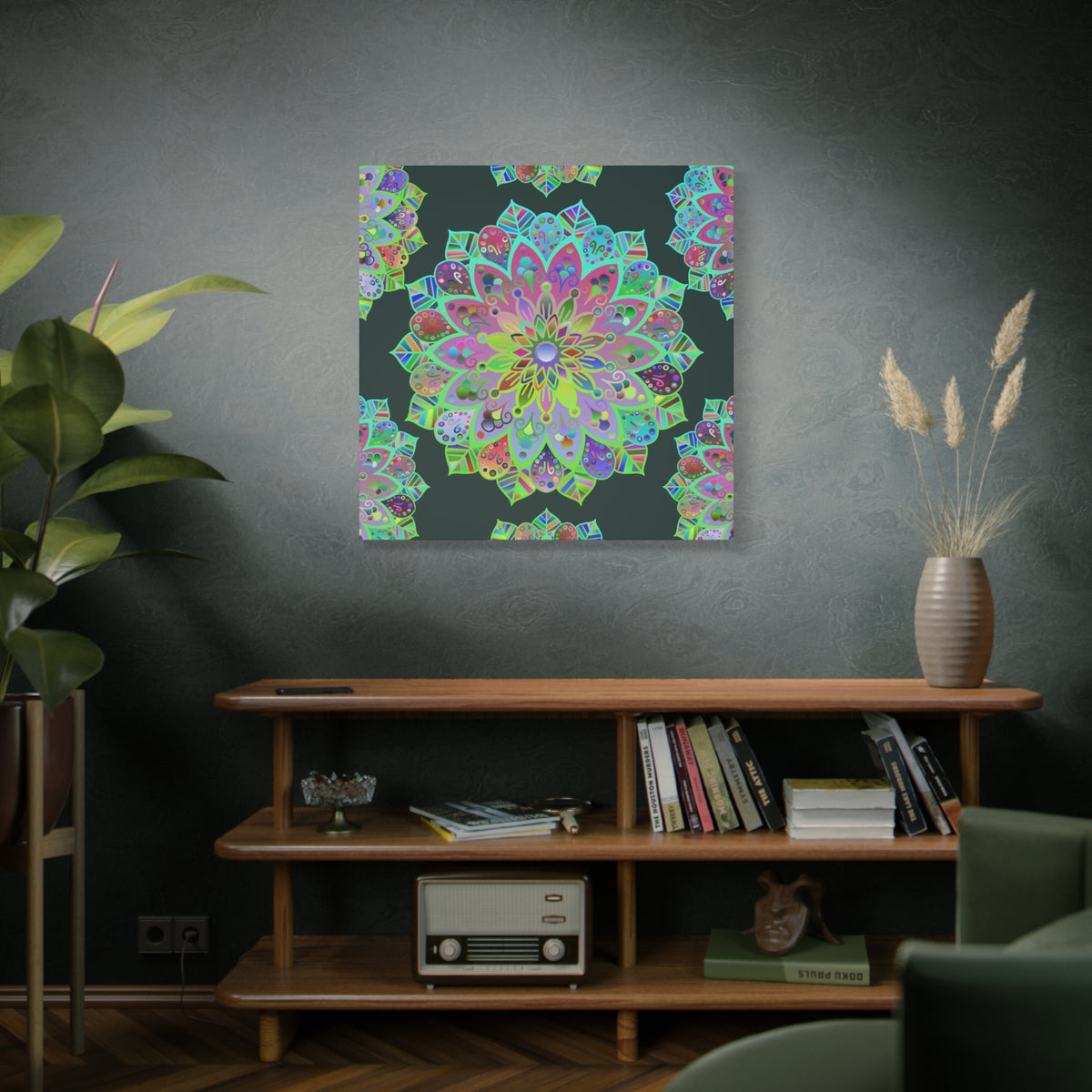 Vibrant Mandala Matte Canvas Wall Art — Colorful Floral Boho Stretched Print
