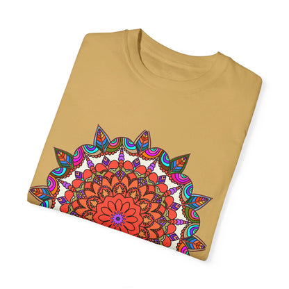 Unisex Mandala T-Shirt made of 100% ring-spun cotton, hand-drawn mandala art, garment-dyed for extra comfort