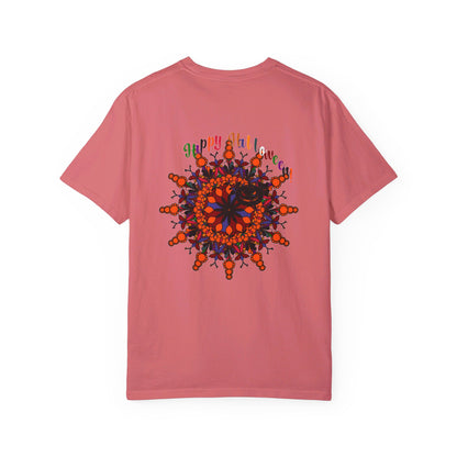 Unisex Halloween Mandala T-shirt featuring a handmade pumpkin mandala art design on a garment-dyed tee shirt