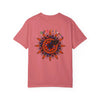 Unisex Halloween Mandala T-shirt featuring a handmade pumpkin mandala art design on a garment-dyed tee shirt