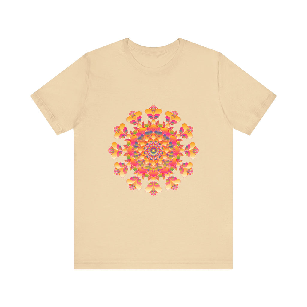 Vibrant Mandala Tee featuring a colorful design in shades of pink, yellow, orange, and green, perfect for adding a pop of color to your wardrobe