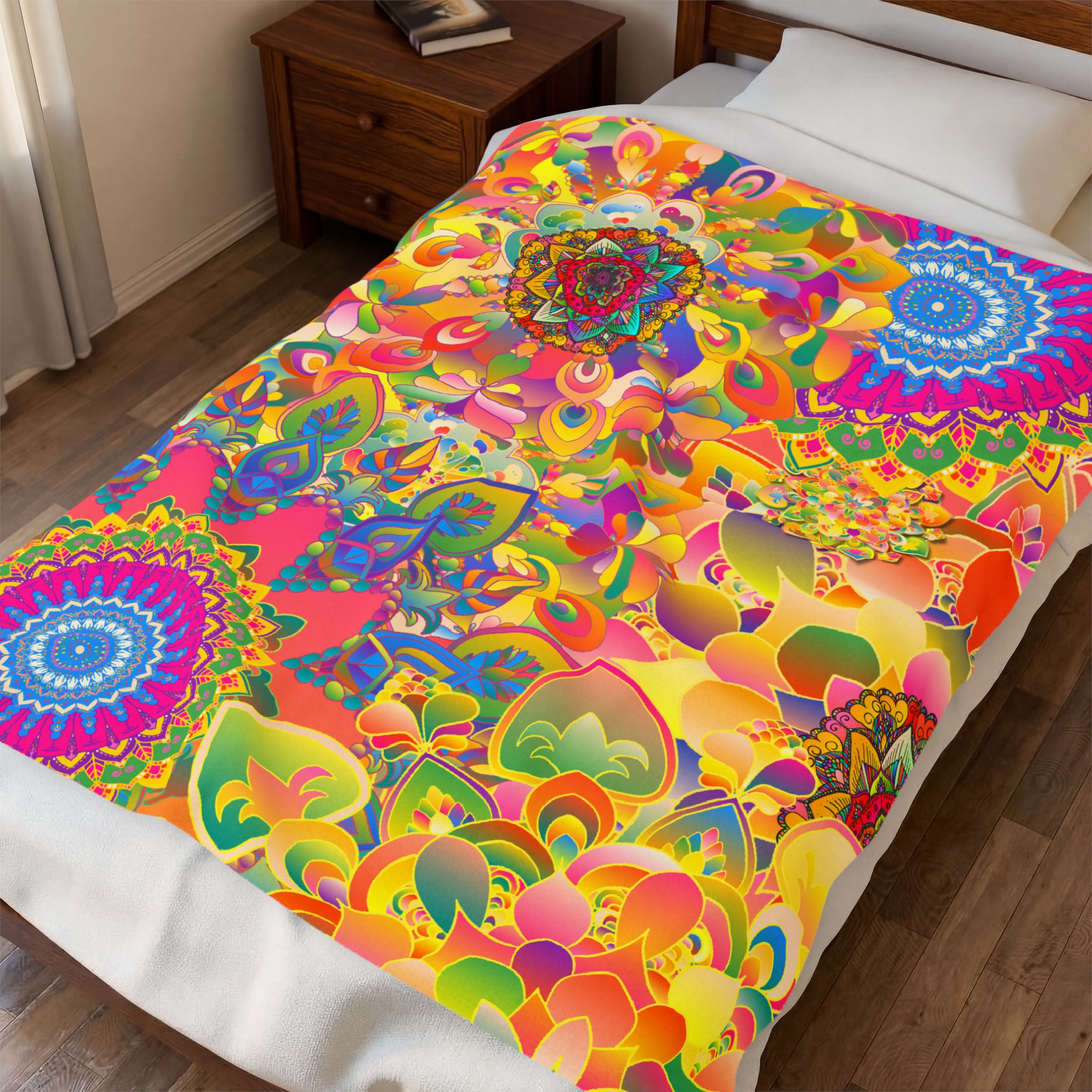 Psychedelic Floral Mandala Plush Blanket