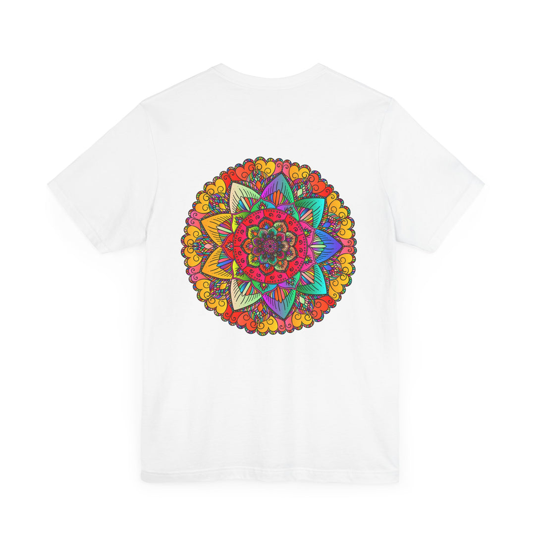 Colorful mandala design t-shirt promoting peace, harmony, and spiritual well-being