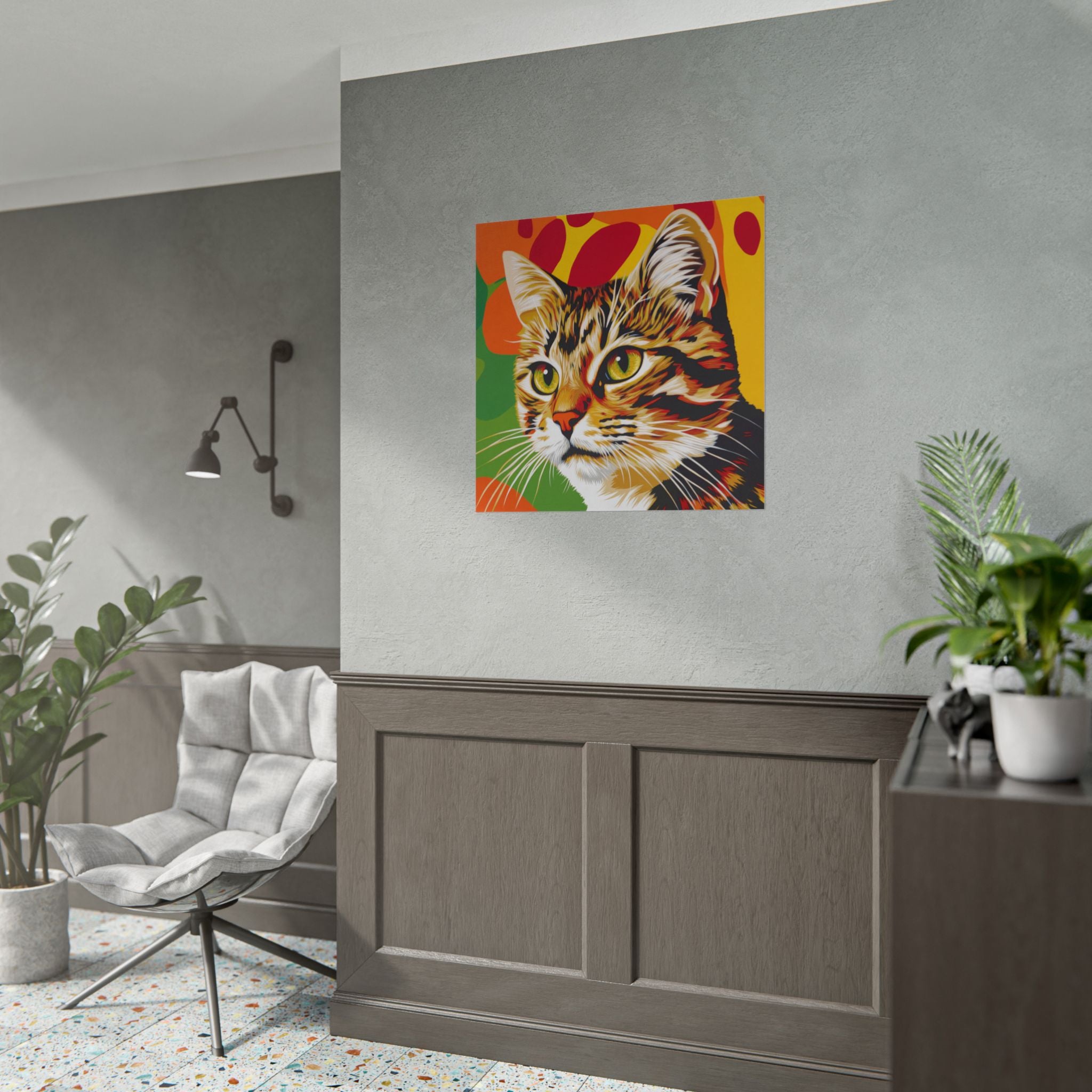Colorful Pop Art Cat Poster — Rolled Wall Art for Cat Lovers