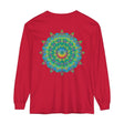 Colorful and intricate psychedelic mandala design on a long sleeve t-shirt
