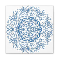 Handmade Mandala Art - Steel Blue Mandala Design Wall Art on Matte Canvas, Stretched, 125 - Unique Handcrafted Home Decor