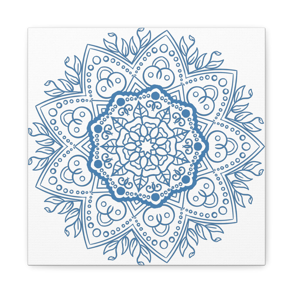 Handmade Mandala Art - Steel Blue Mandala Design Wall Art on Matte Canvas, Stretched, 125 - Unique Handcrafted Home Decor