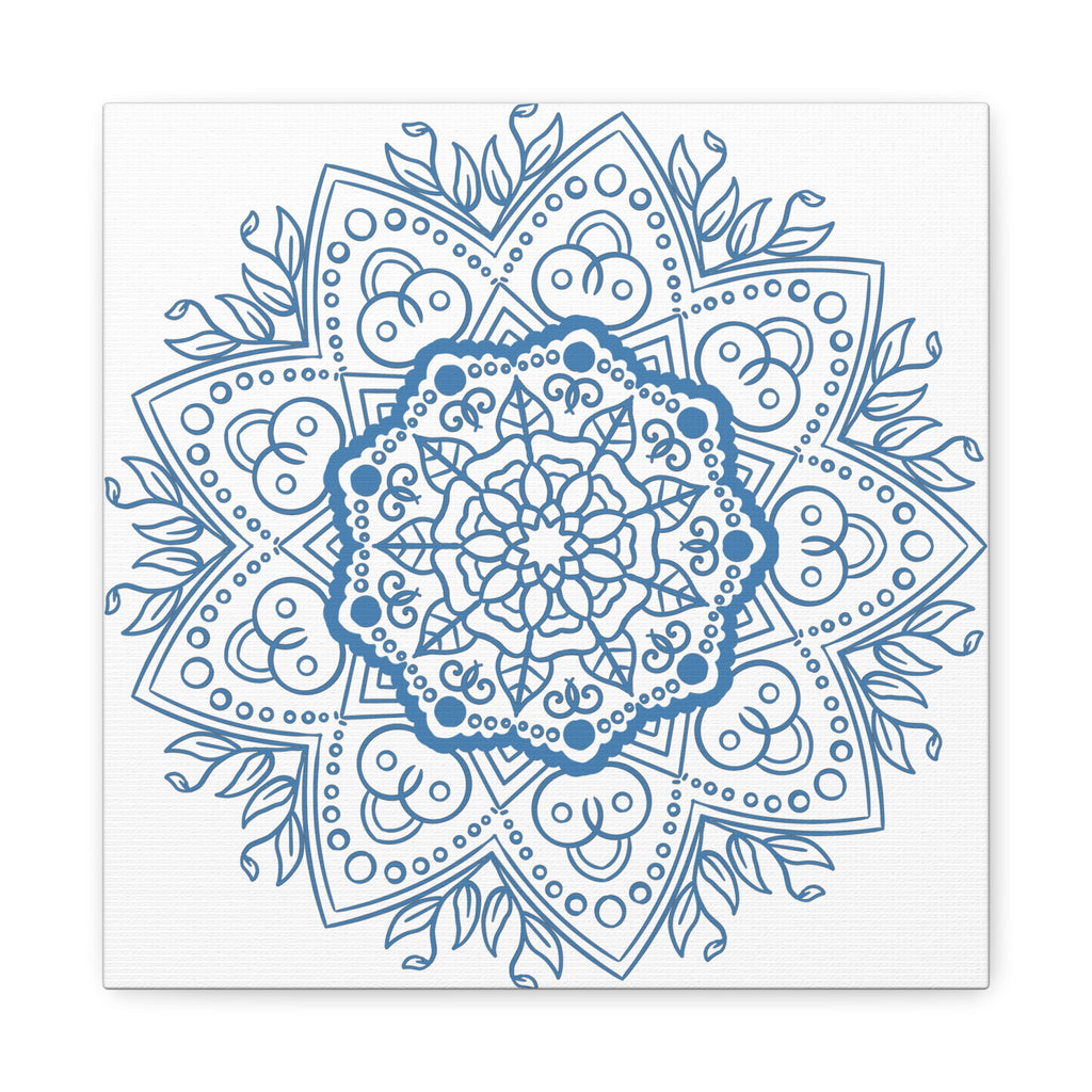 Handmade Mandala Art - Steel Blue Mandala Design Wall Art on Matte Canvas, Stretched, 125 - Unique Handcrafted Home Decor