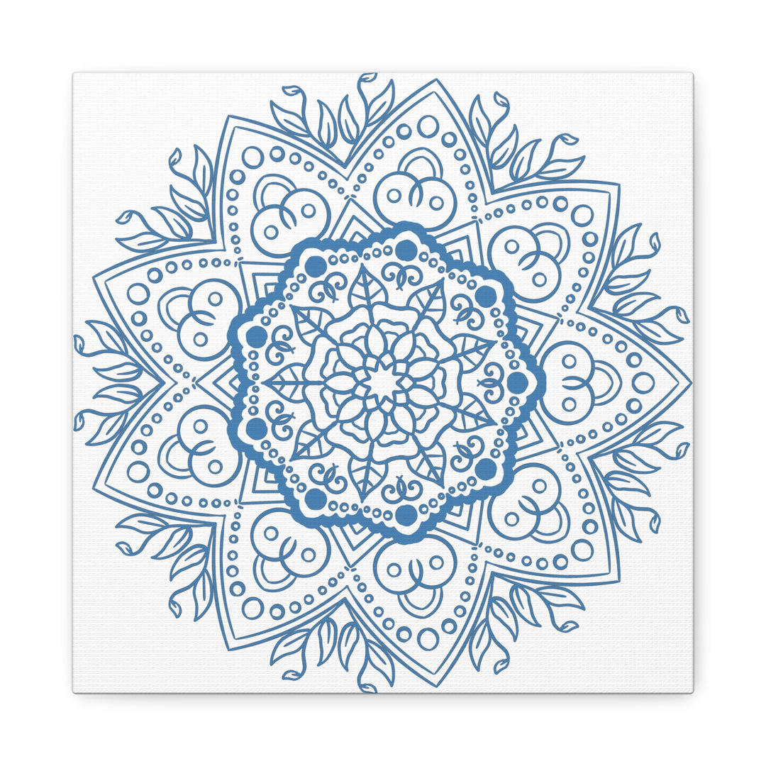 Handmade Mandala Art - Steel Blue Mandala Design Wall Art on Matte Canvas, Stretched, 125 - Unique Handcrafted Home Decor