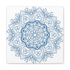Handmade Mandala Art - Steel Blue Mandala Design Wall Art on Matte Canvas, Stretched, 125 - Unique Handcrafted Home Decor