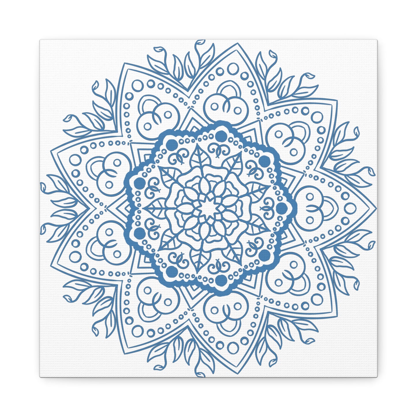 Handmade Mandala Art - Steel Blue Mandala Design Wall Art on Matte Canvas, Stretched, 125 - Unique Handcrafted Home Decor