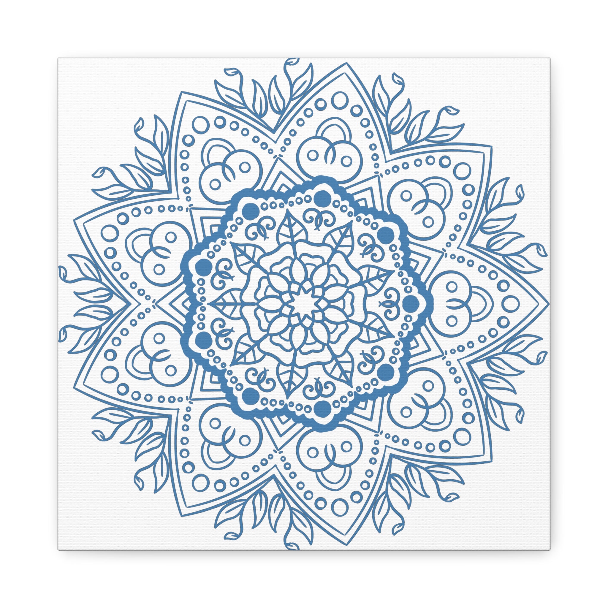 Handmade Mandala Art - Steel Blue Mandala Design Wall Art on Matte Canvas, Stretched, 125 - Unique Handcrafted Home Decor