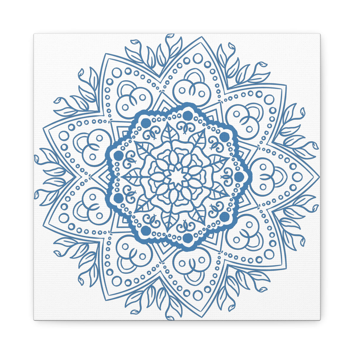 Handmade Mandala Art - Steel Blue Mandala Design Wall Art on Matte Canvas, Stretched, 125 - Unique Handcrafted Home Decor