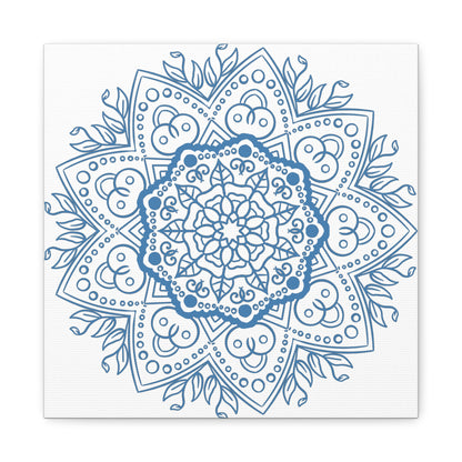 Handmade Mandala Art - Steel Blue Mandala Design Wall Art on Matte Canvas, Stretched, 125 - Unique Handcrafted Home Decor