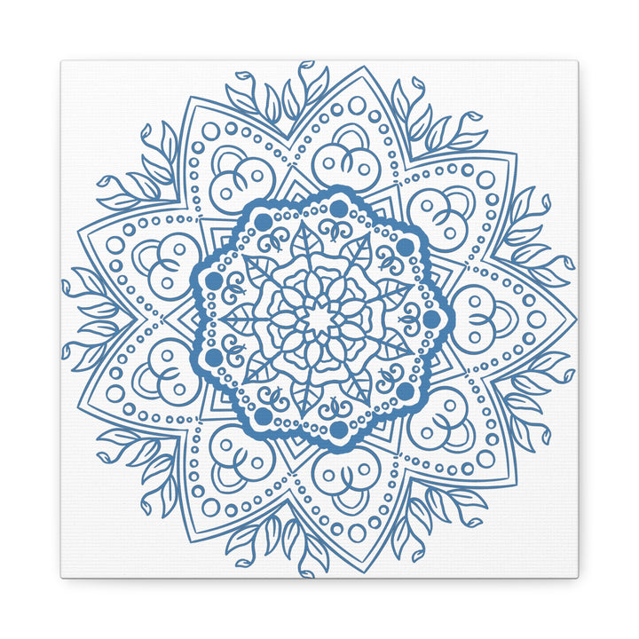 Handmade Mandala Art - Steel Blue Mandala Design Wall Art on Matte Canvas, Stretched, 125 - Unique Handcrafted Home Decor