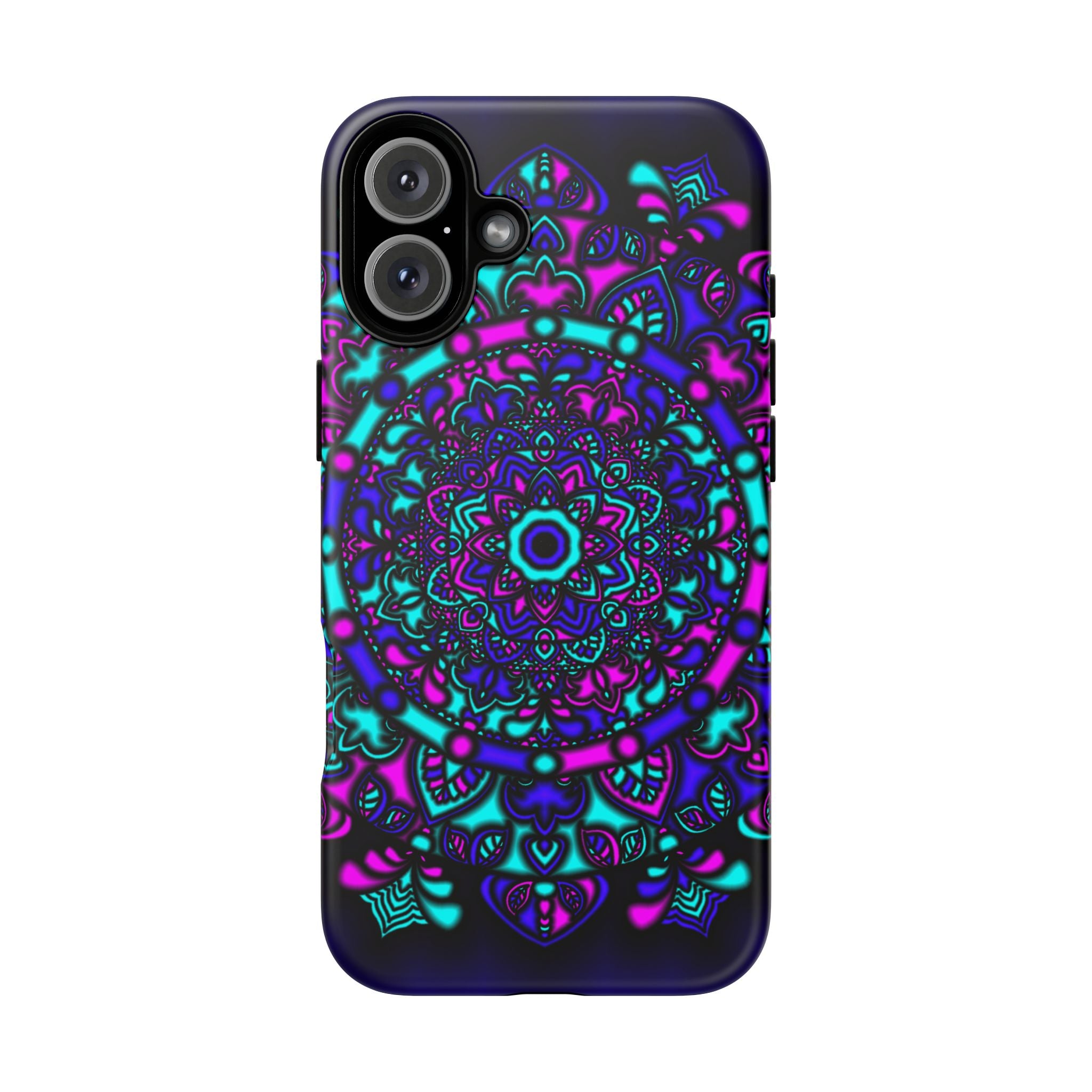 Mandala Neon Phone Case — Purple & Teal Protective Tough Case