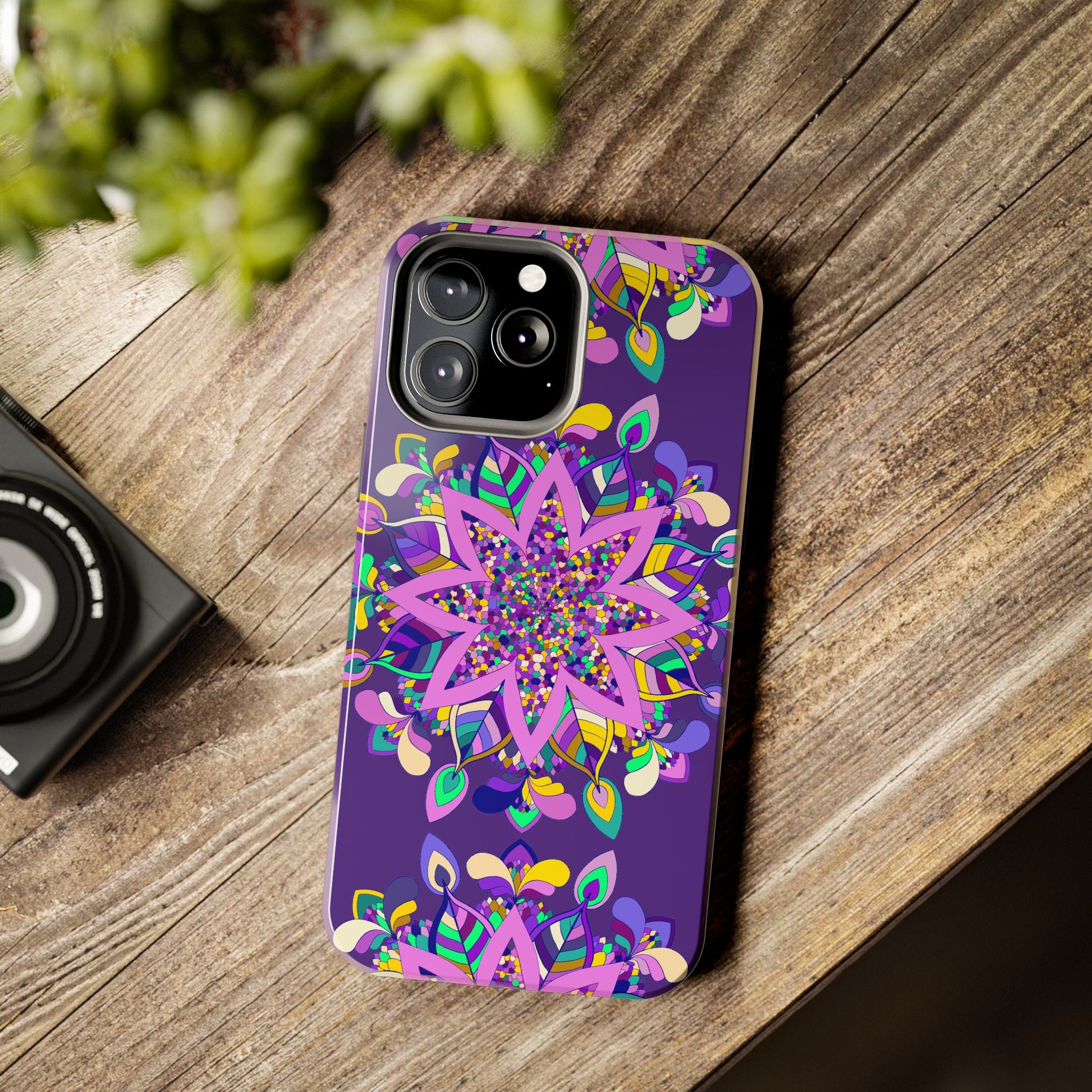 Beautiful hand-drawn purple mandala art phone case designed for iPhone X/XS