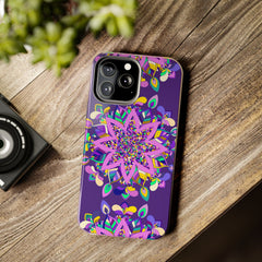 Beautiful hand-drawn purple mandala art phone case designed for iPhone X/XS