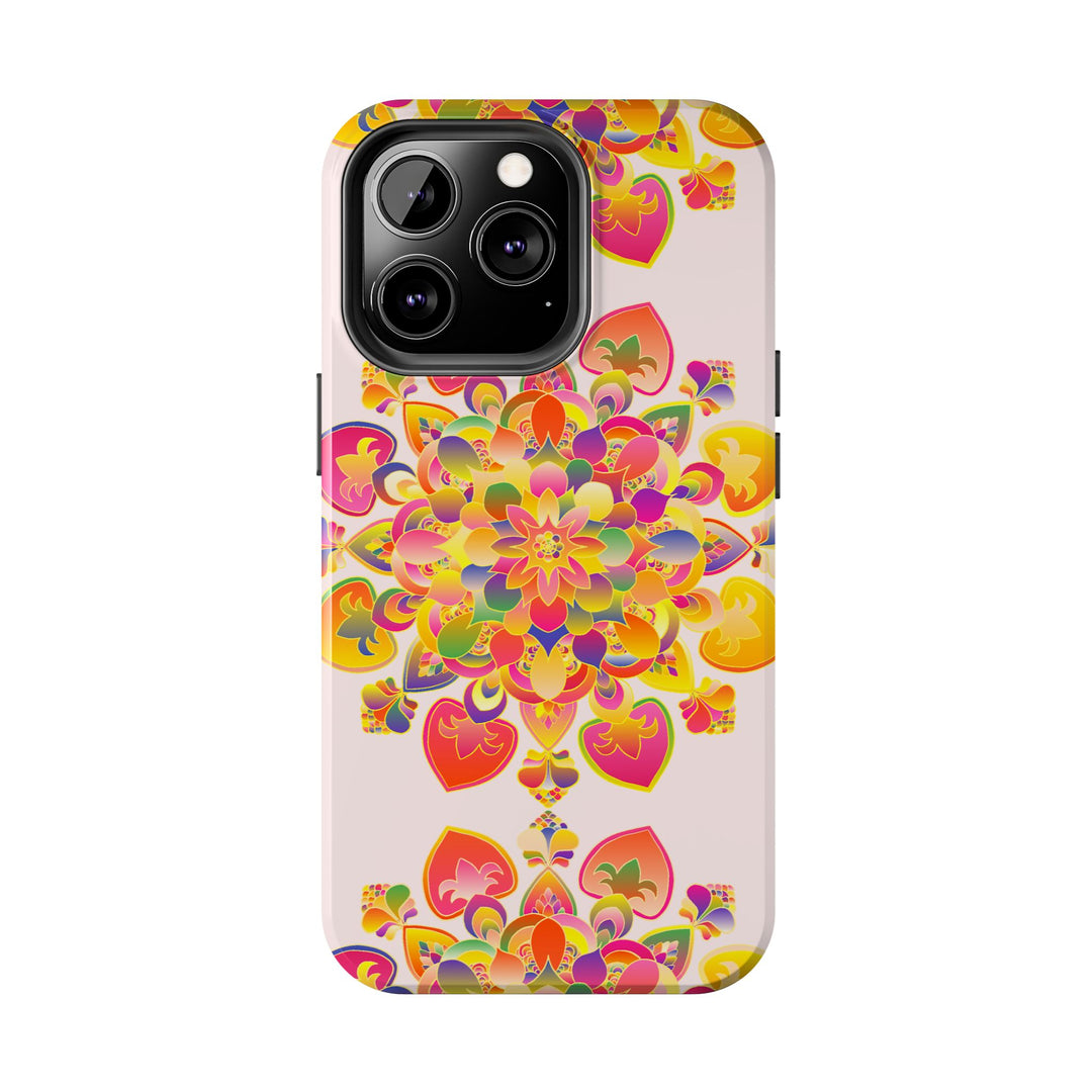 Colorful hand drawn mandala art phone case with intricate geometric patterns