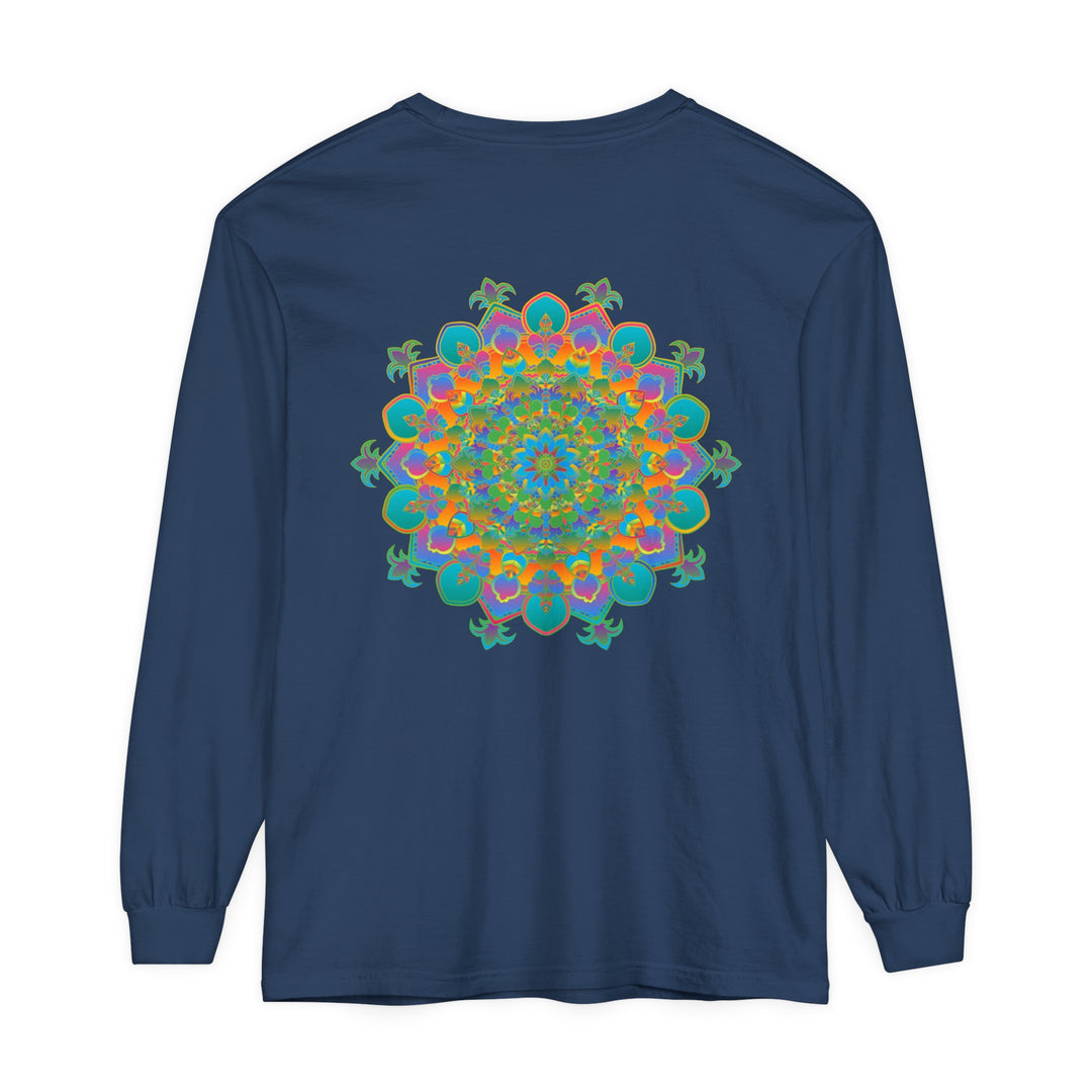 Colorful, intricate mandala design long sleeve t-shirt, suitable for both men and women