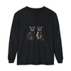 Long sleeve black t-shirt with watercolor art of a cat