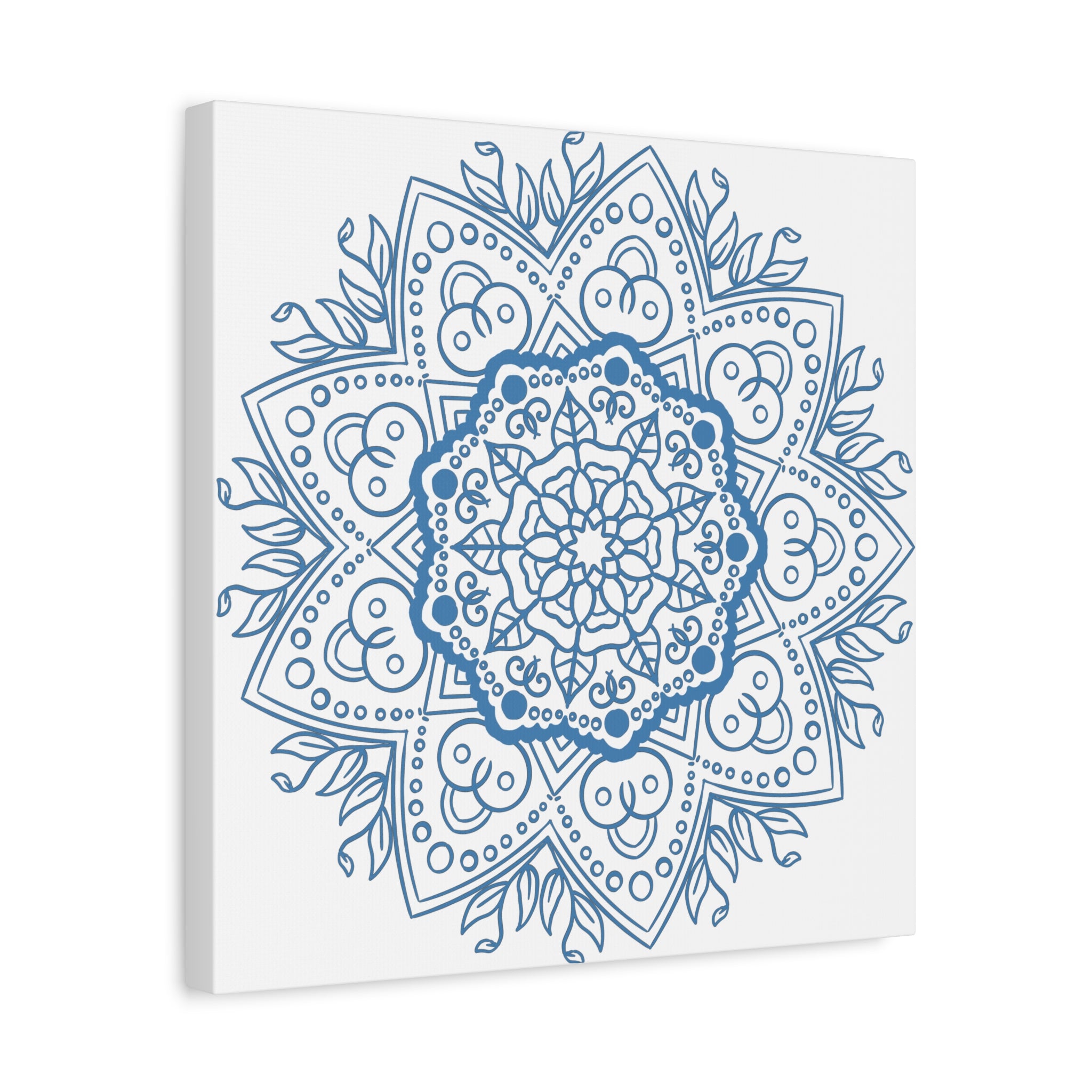 Handmade steel blue mandala design wall art on stretched matte canvas