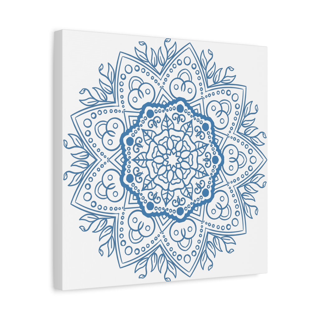 Handmade steel blue mandala design wall art on stretched matte canvas