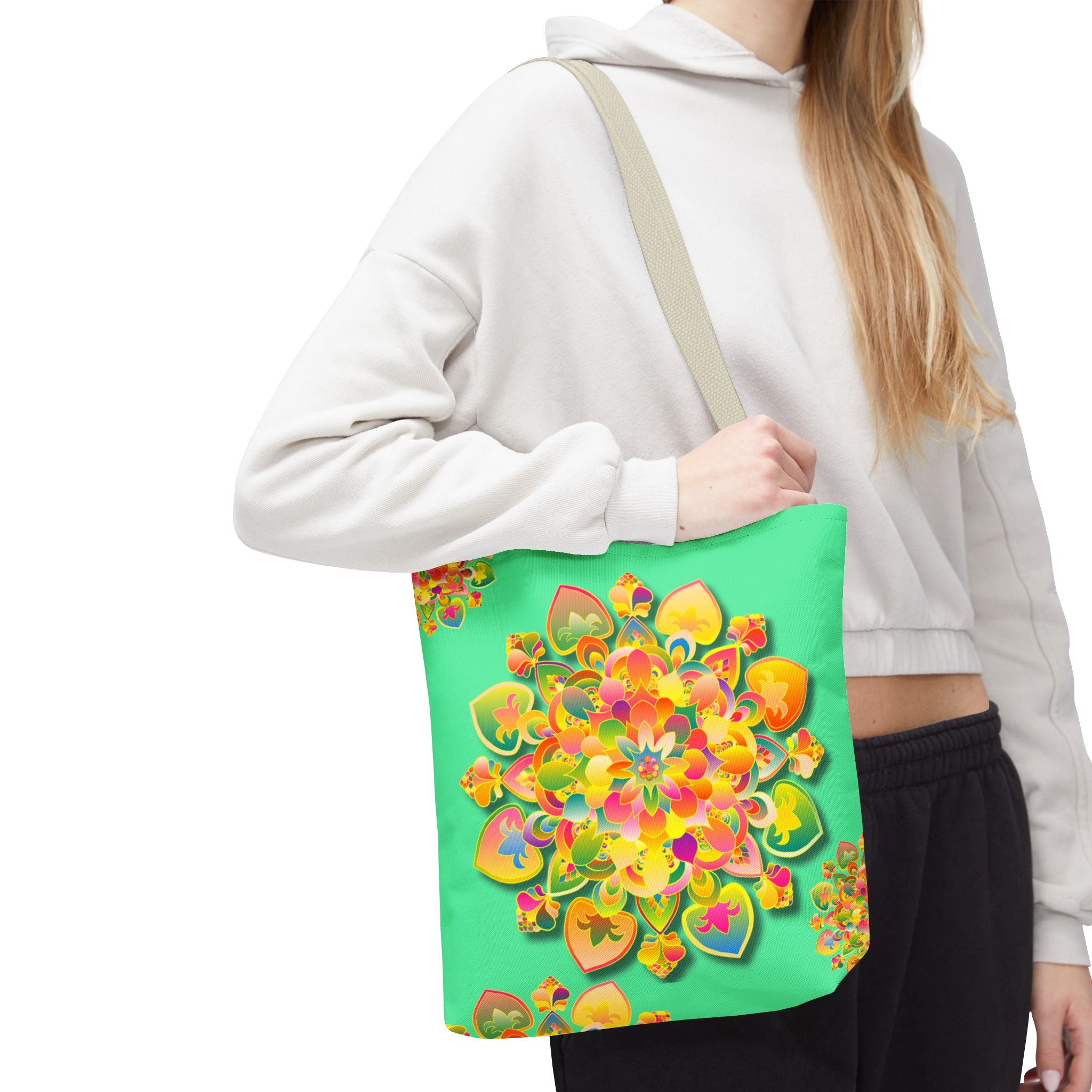 Borsa tote con mandala floreale — Stampa integrale verde tropicale brillante