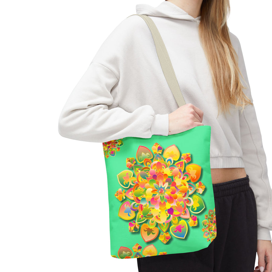 Floral Mandala Tote Bag — Bright Tropical Green All-Over Print