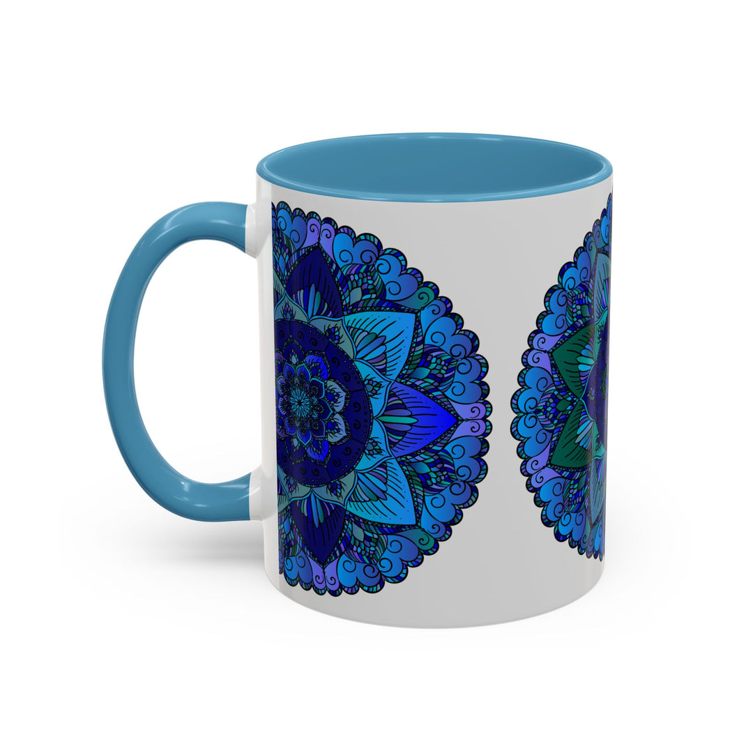 Beautiful blue and purple mandala ceramic mug with bohemian art design