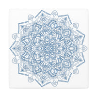 Handmade Mandala Art - Steel Blue Mandala Design Wall Art on Matte Canvas, Stretched, 125 - Unique and intricate handcrafted mandala artwork