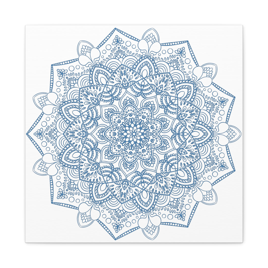 Handmade Mandala Art - Steel Blue Mandala Design Wall Art on Matte Canvas, Stretched, 125 - Unique and intricate handcrafted mandala artwork