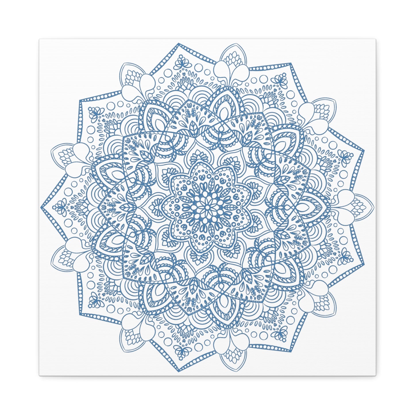 Handmade Mandala Art - Steel Blue Mandala Design Wall Art on Matte Canvas, Stretched, 125 - Unique and intricate handcrafted mandala artwork