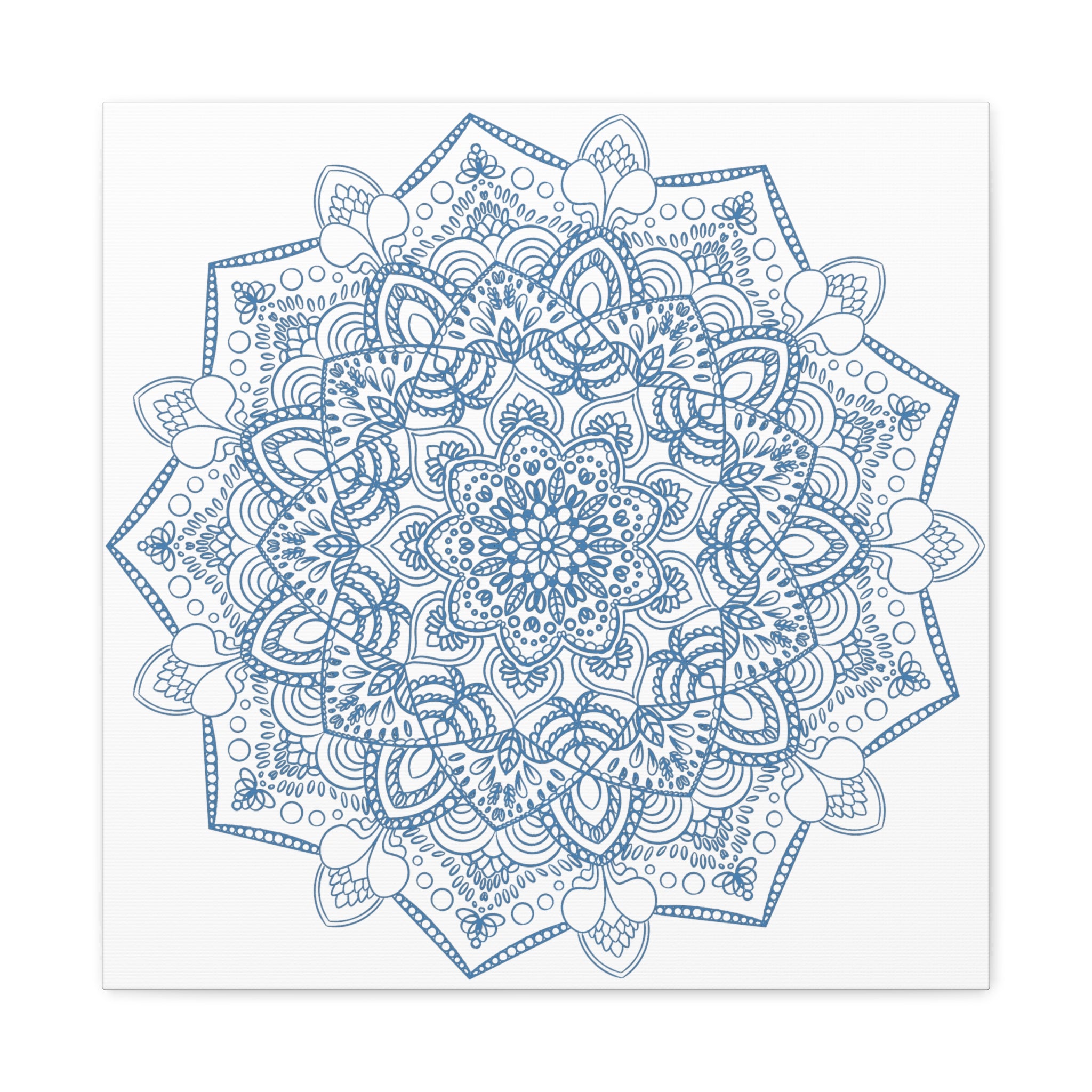 Handmade Mandala Art - Steel Blue Mandala Design Wall Art on Matte Canvas, Stretched, 125 - Unique and intricate handcrafted mandala artwork