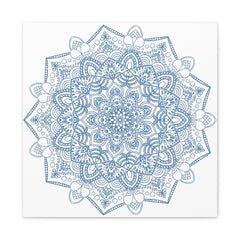 Handmade Mandala Art - Steel Blue Mandala Design Wall Art on Matte Canvas, Stretched, 125 - Unique and intricate handcrafted mandala artwork