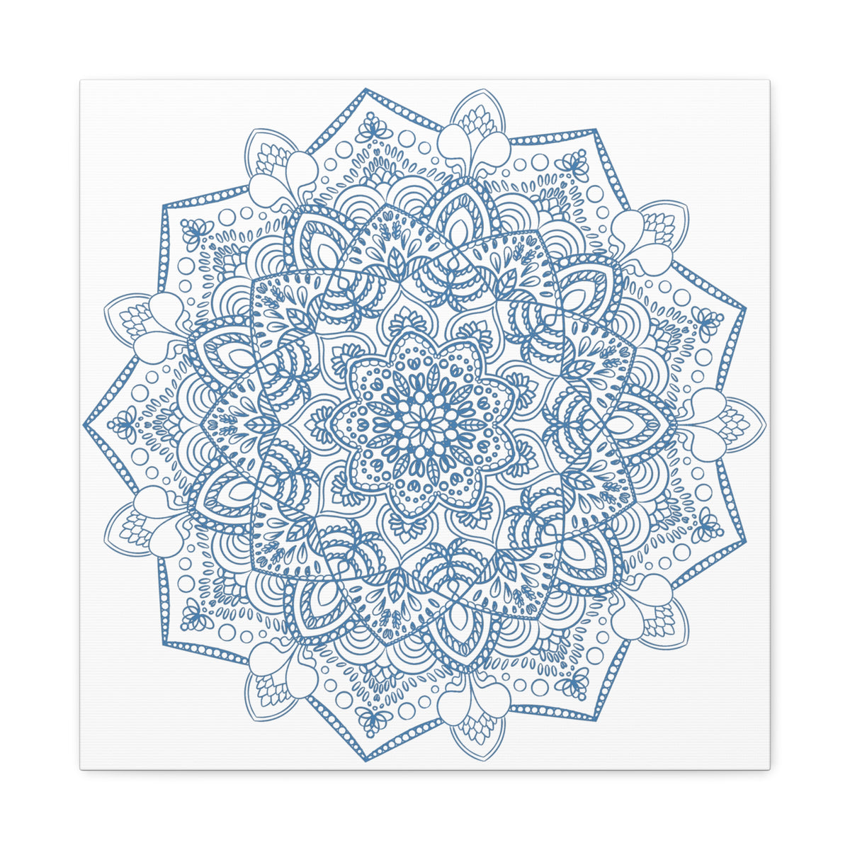 Handmade Mandala Art - Steel Blue Mandala Design Wall Art on Matte Canvas, Stretched, 125 - Unique and intricate handcrafted mandala artwork