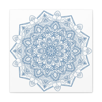 Handmade Mandala Art - Steel Blue Mandala Design Wall Art on Matte Canvas, Stretched, 125 - Unique and intricate handcrafted mandala artwork