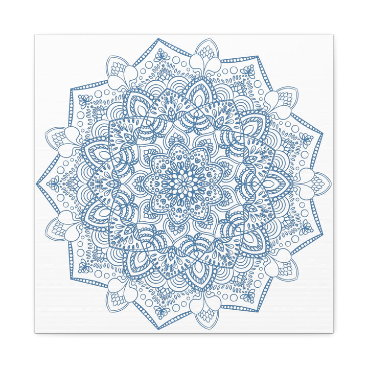 Handmade Mandala Art - Steel Blue Mandala Design Wall Art on Matte Canvas, Stretched, 125 - Unique and intricate handcrafted mandala artwork