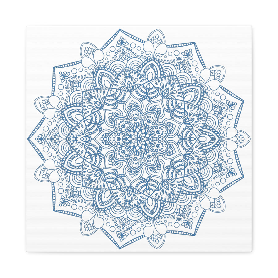 Handmade Mandala Art - Steel Blue Mandala Design Wall Art on Matte Canvas, Stretched, 125 - Unique and intricate handcrafted mandala artwork