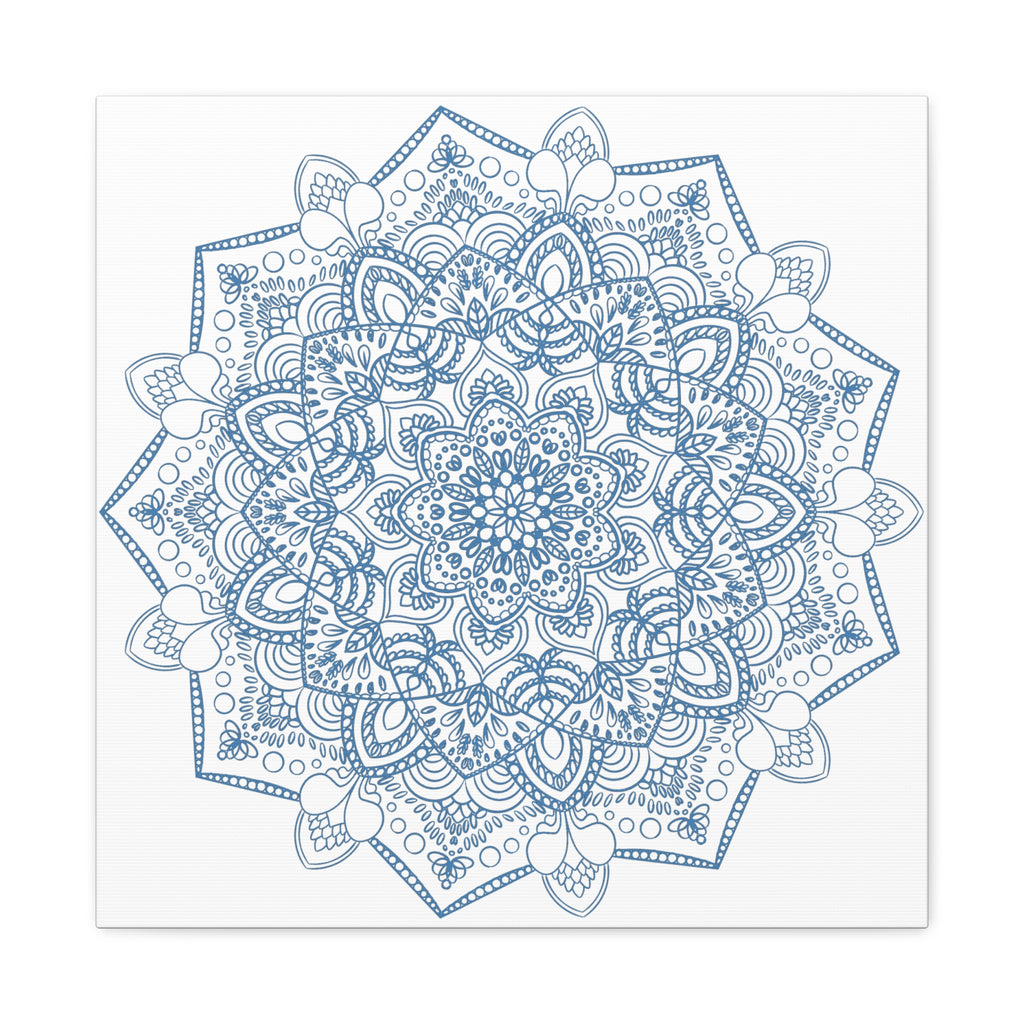 Handmade Mandala Art - Steel Blue Mandala Design Wall Art on Matte Canvas, Stretched, 125 - Unique and intricate handcrafted mandala artwork