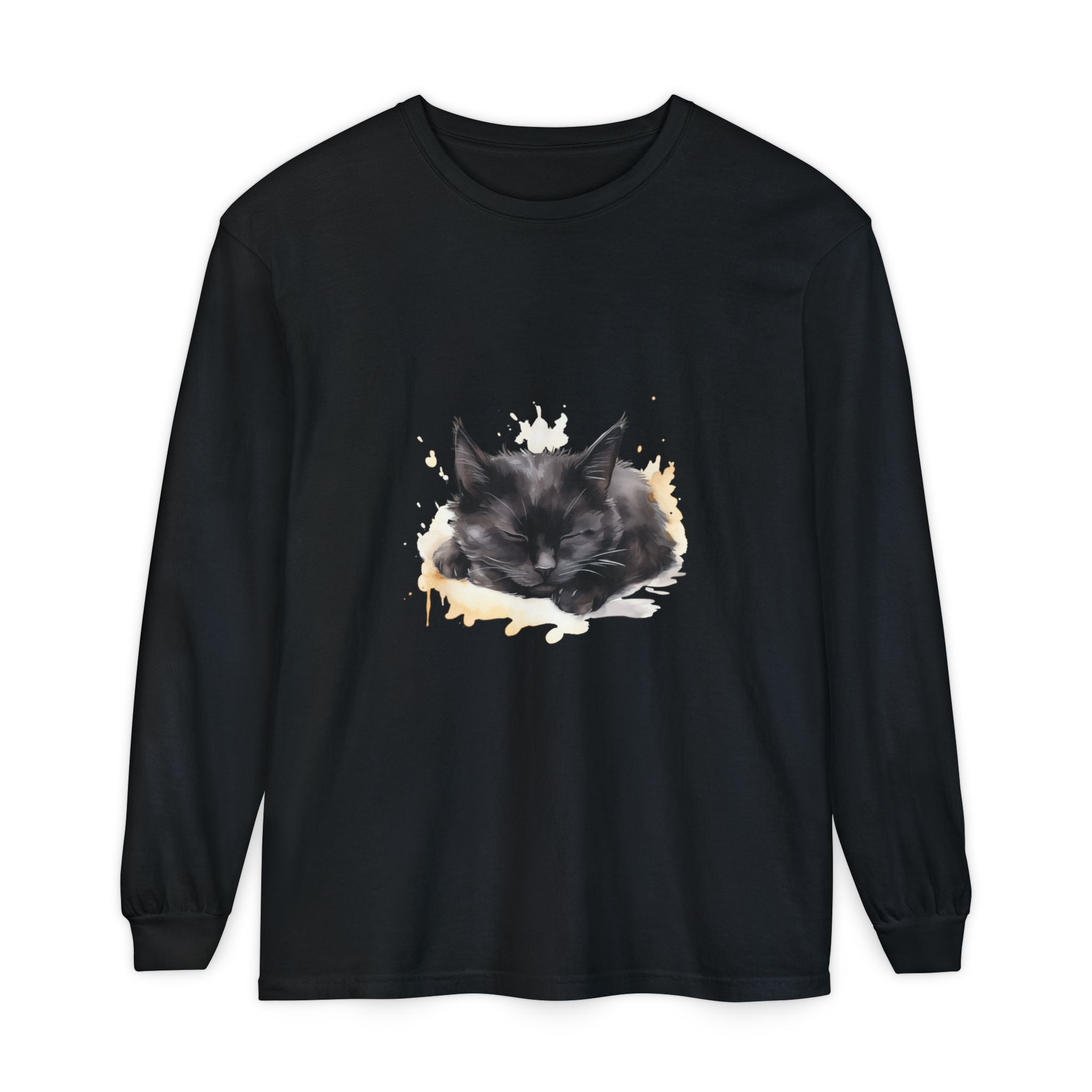 Sleepy Cat Watercolor Long Sleeve T-Shirt